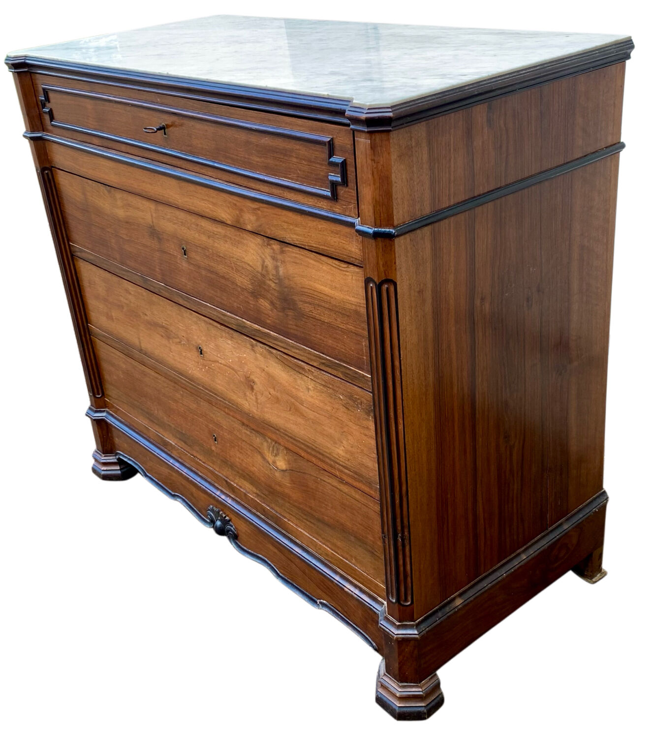 Antique Louis Philippe commode with fitted white marble top.