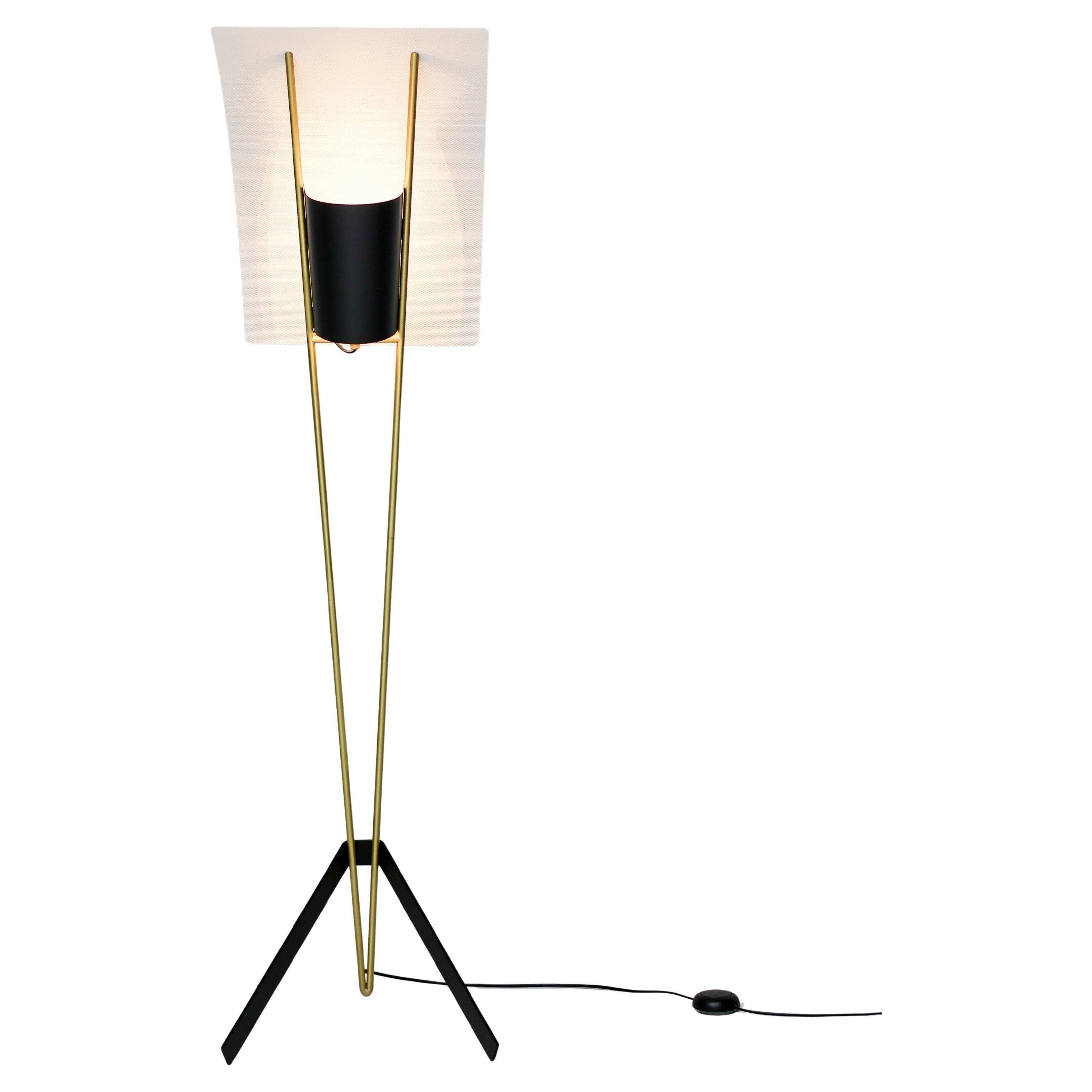 Kite floor lamp by Pierre Guariche, brass and steel, mid-20th century.