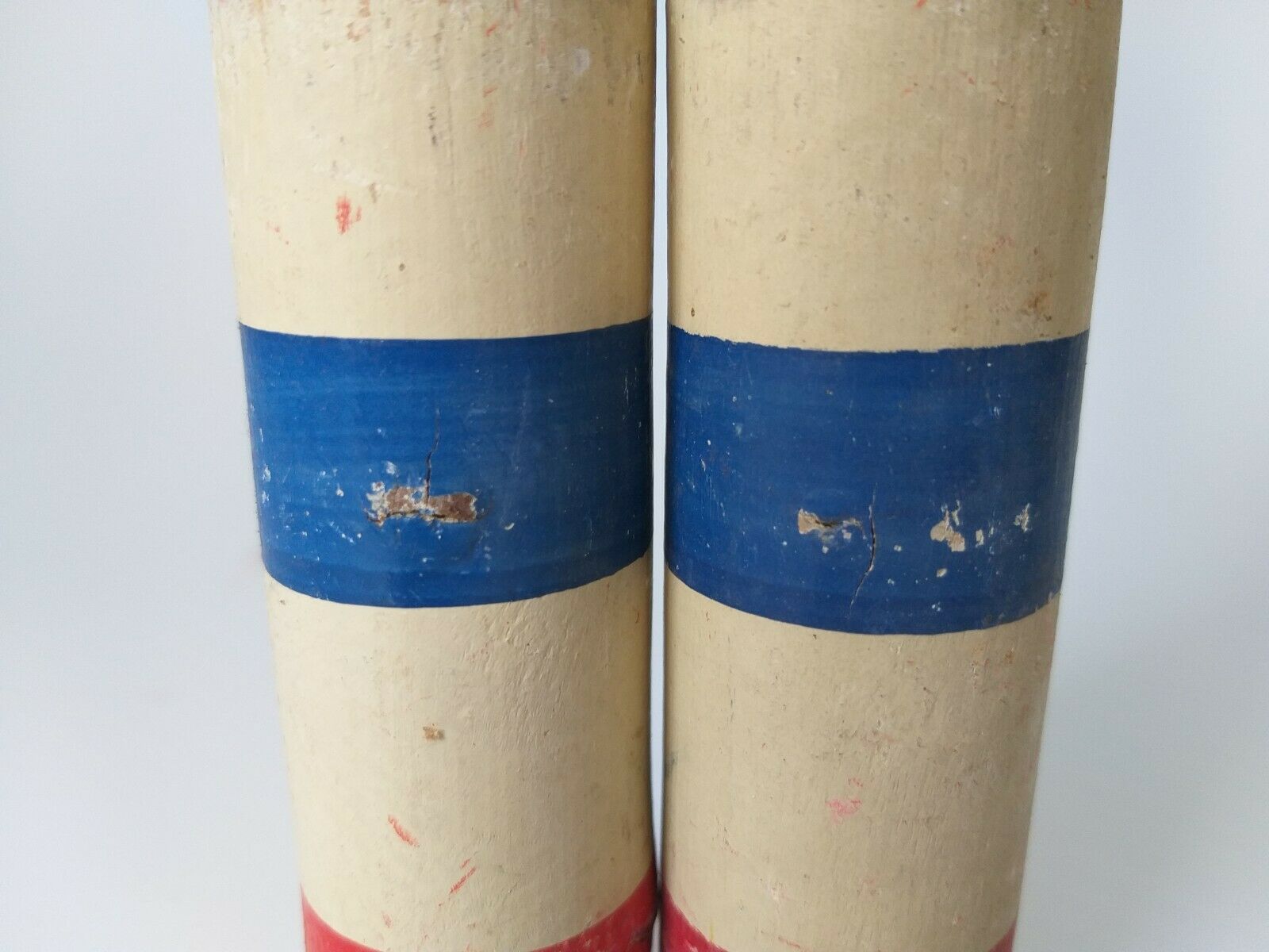 Bowling game 1920 art pop red blue white yellow 2 balls old toy