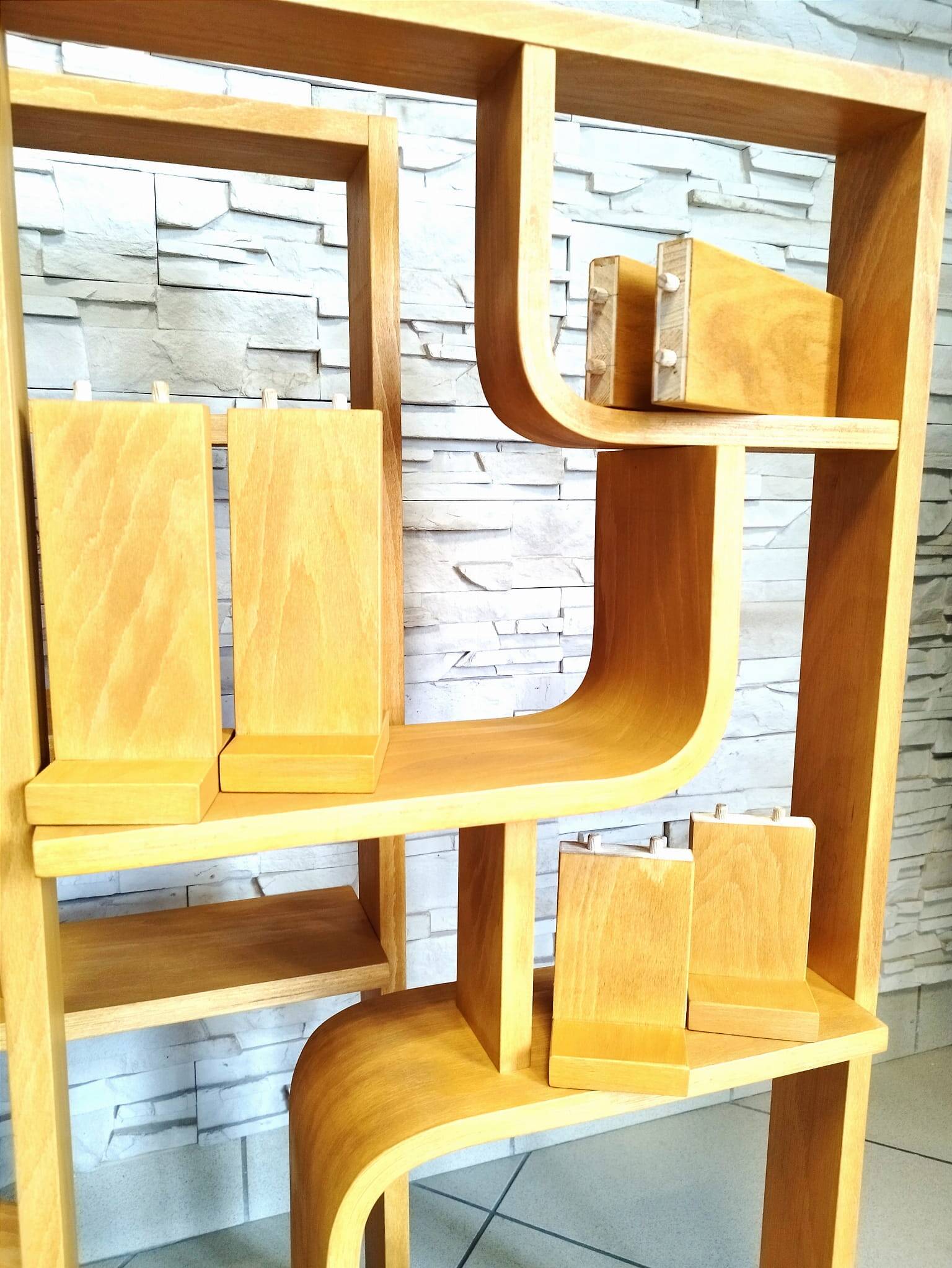 Bent plywood wall, bookcase, flowerbed, Volak by Holesov, 1960s Czechoslovakia