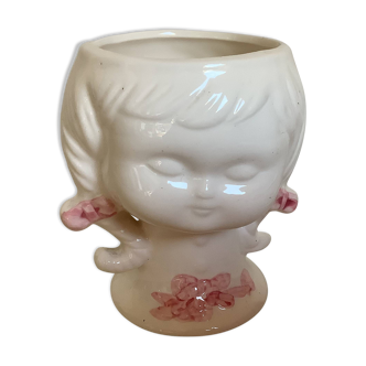 Girl's head flowerpot vase