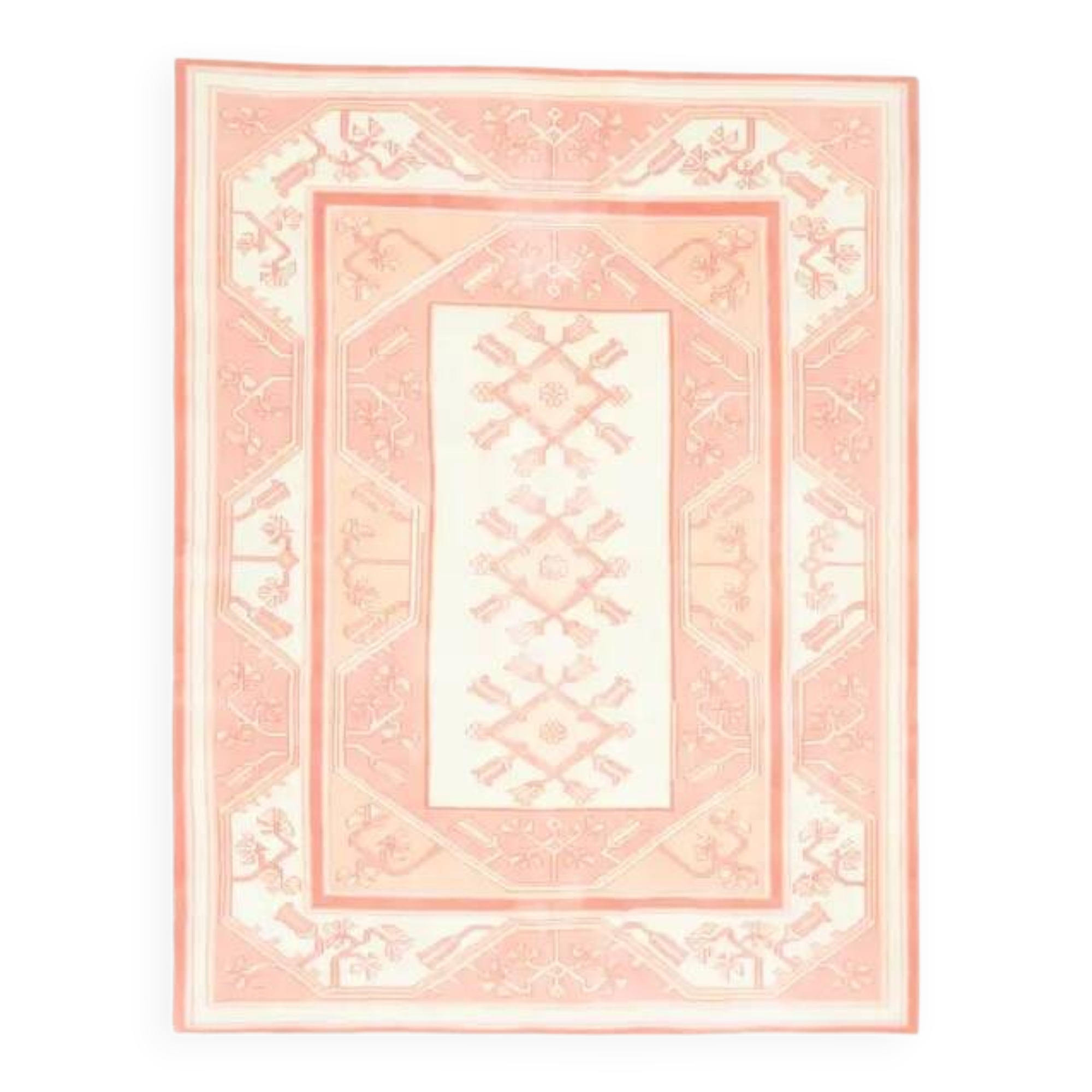 1970s Vintage Turkish Oushak Handmade Wool Cotton Pink Area Rug  168x220