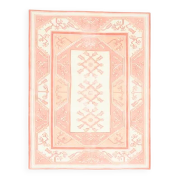 1970s Vintage Turkish Oushak Handmade Wool Cotton Pink Area Rug  168x220