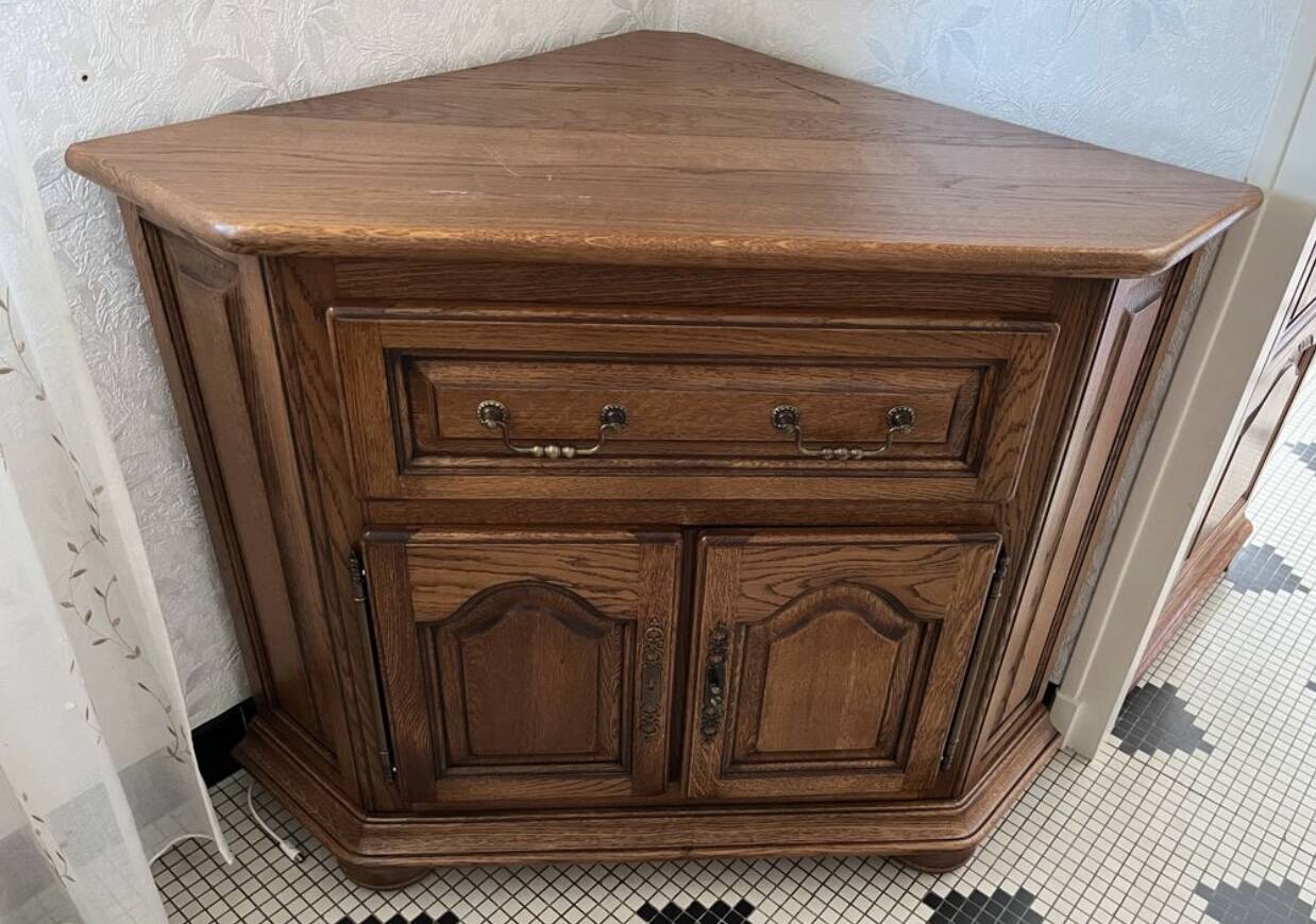Solid oak corner cabinet