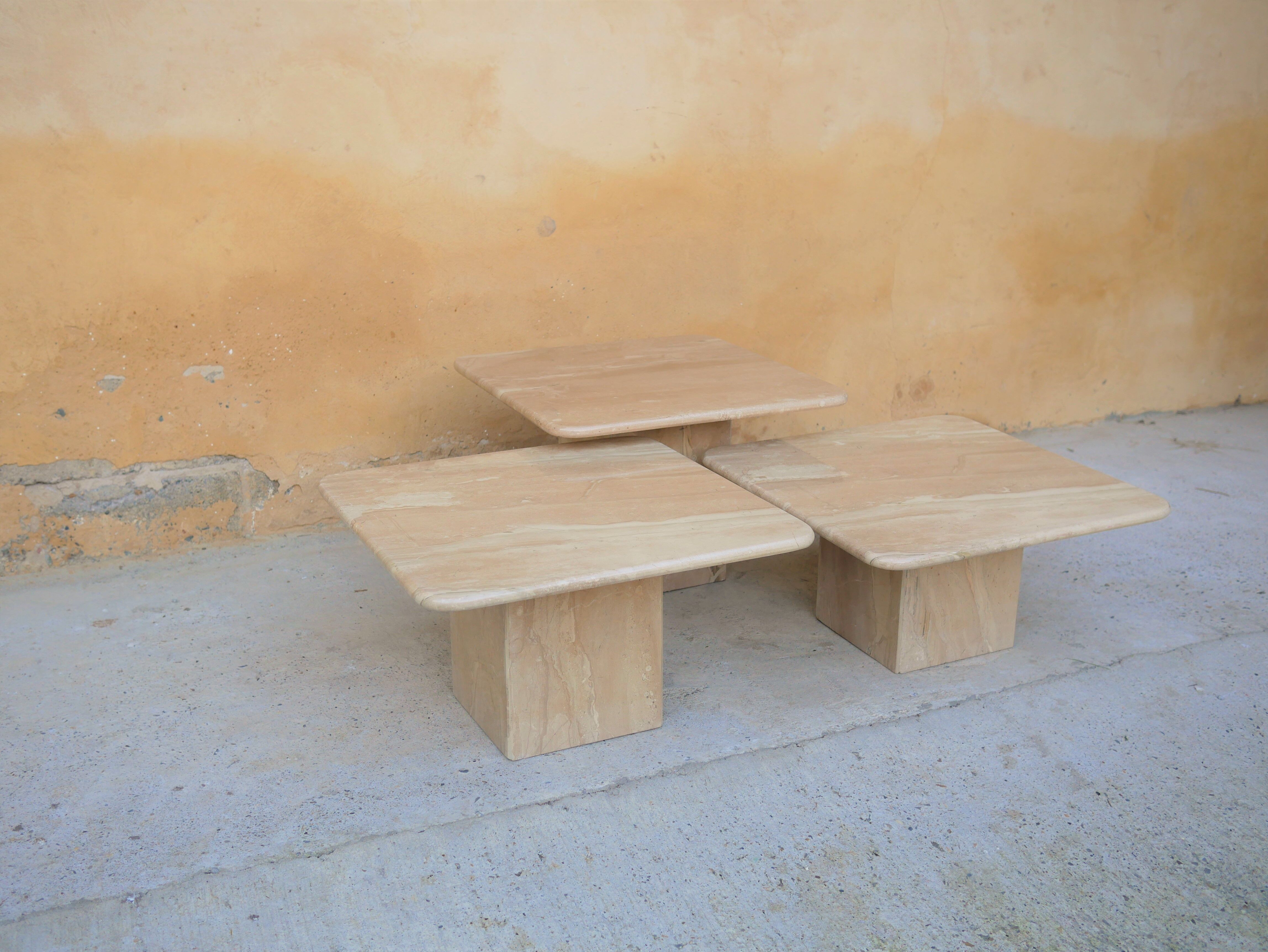 Series of 3 vintage marble coffee tables