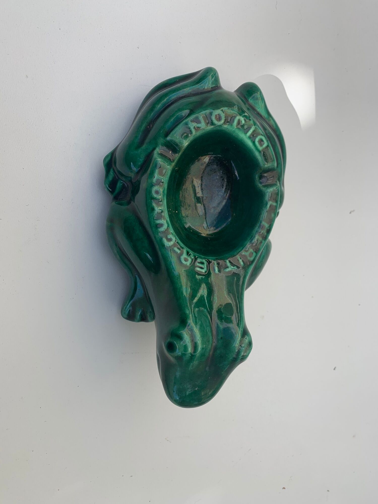 Advertising ashtray l'héritier-Guyot Dijon in vintage and collector's green enamelled ceramic
