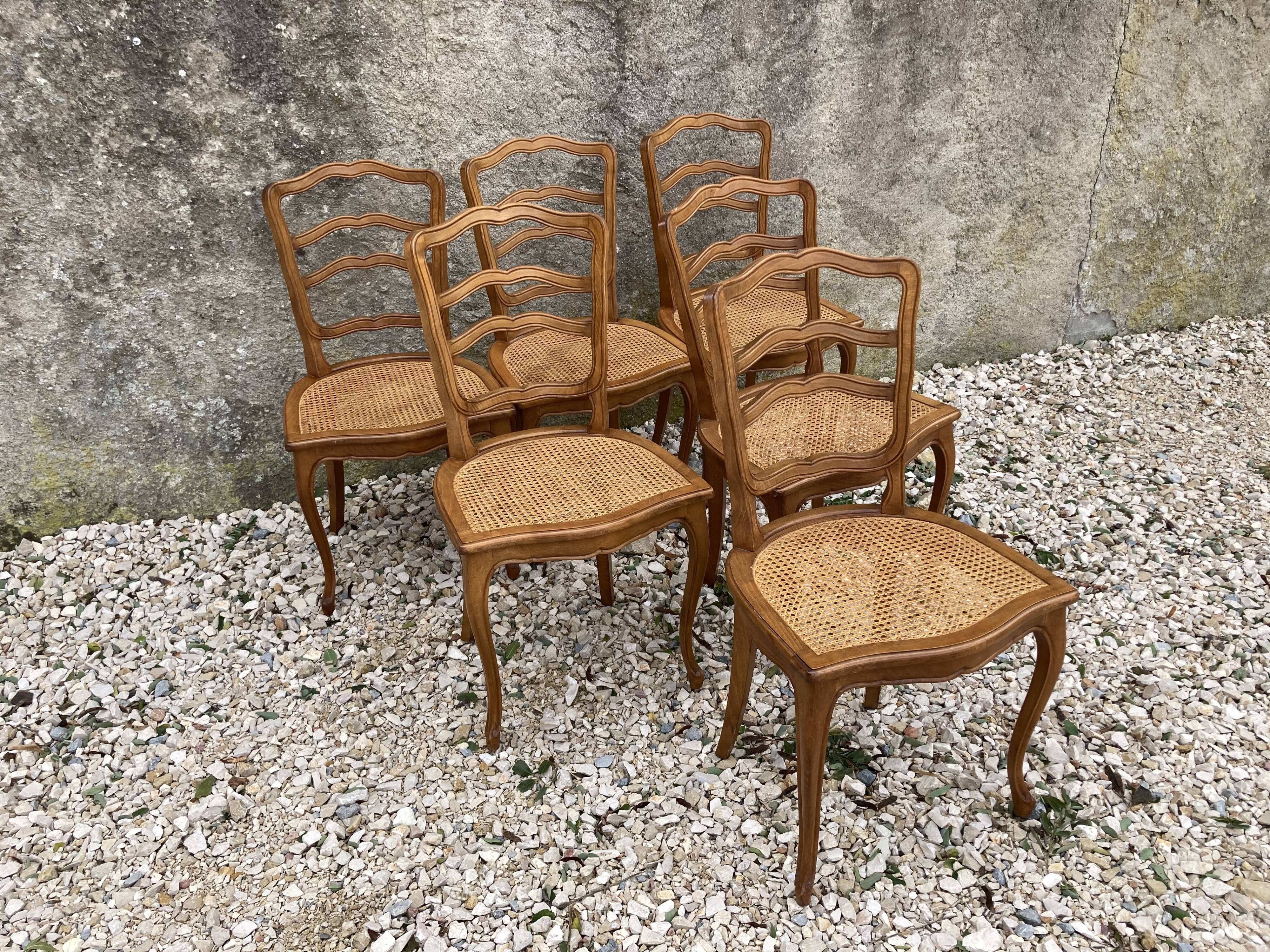 Series of 6 Louis XV chairs in cannage