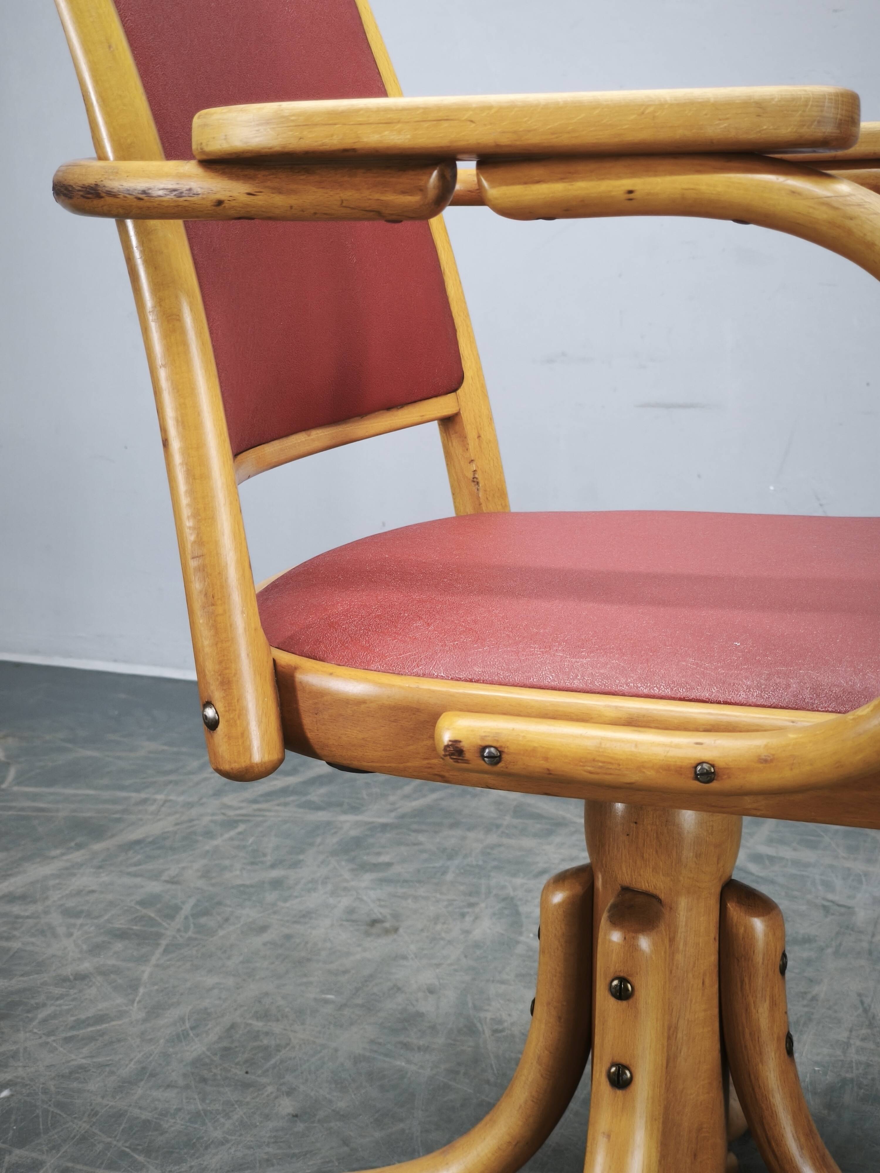 Ligna Adjustable Swivel Office Chair, Czechoslovakia, 1950s