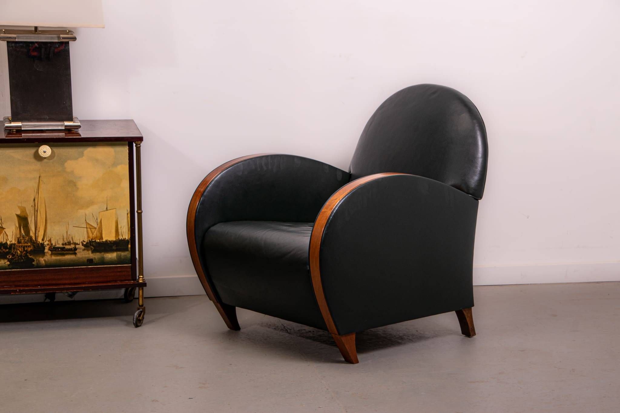 Pair of mid-century leather armchairs, circa 1970, made in Belgium.