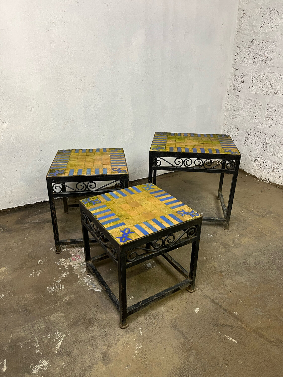 Nesting tables ceramic wrought iron