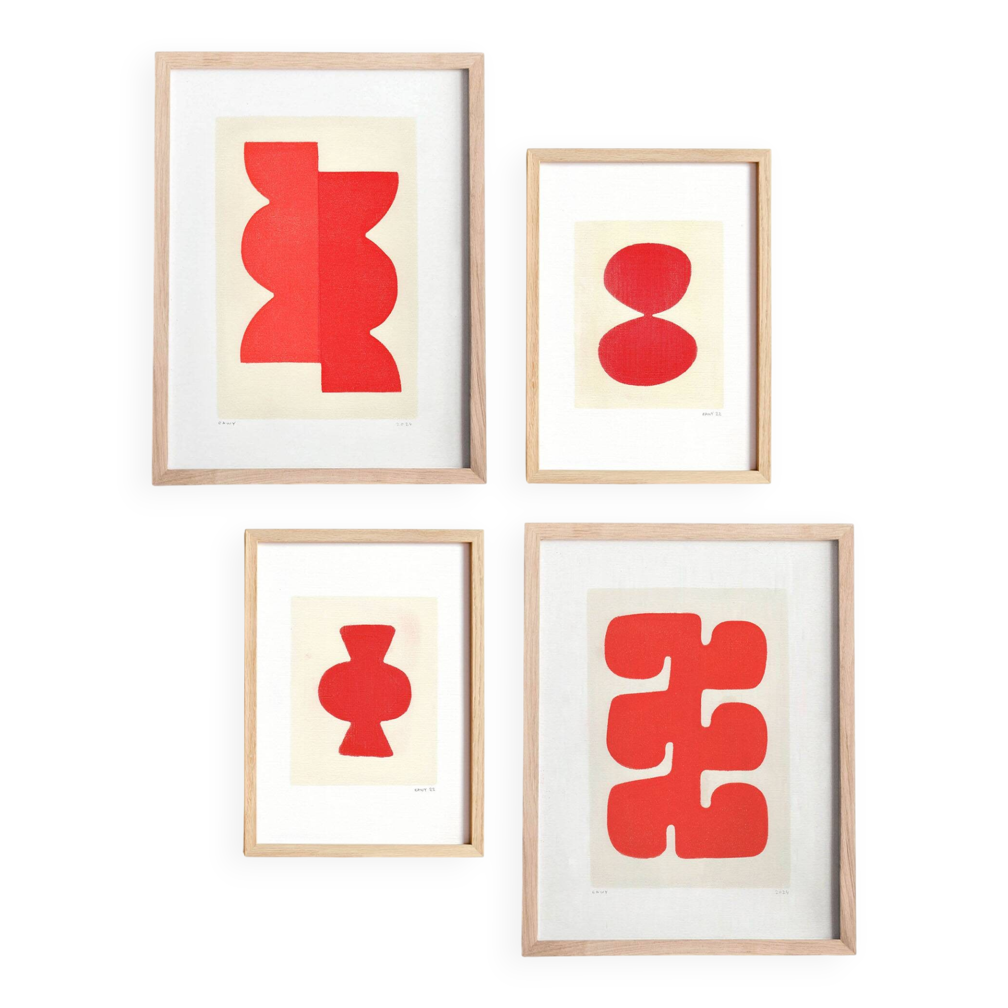 Collection of 4 abstract red paintings on paper signed Eawy