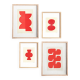 Collection of 4 abstract red paintings on paper signed Eawy