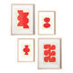 Collection de 4 peintures abstraites rouges sur papier signées Eawy