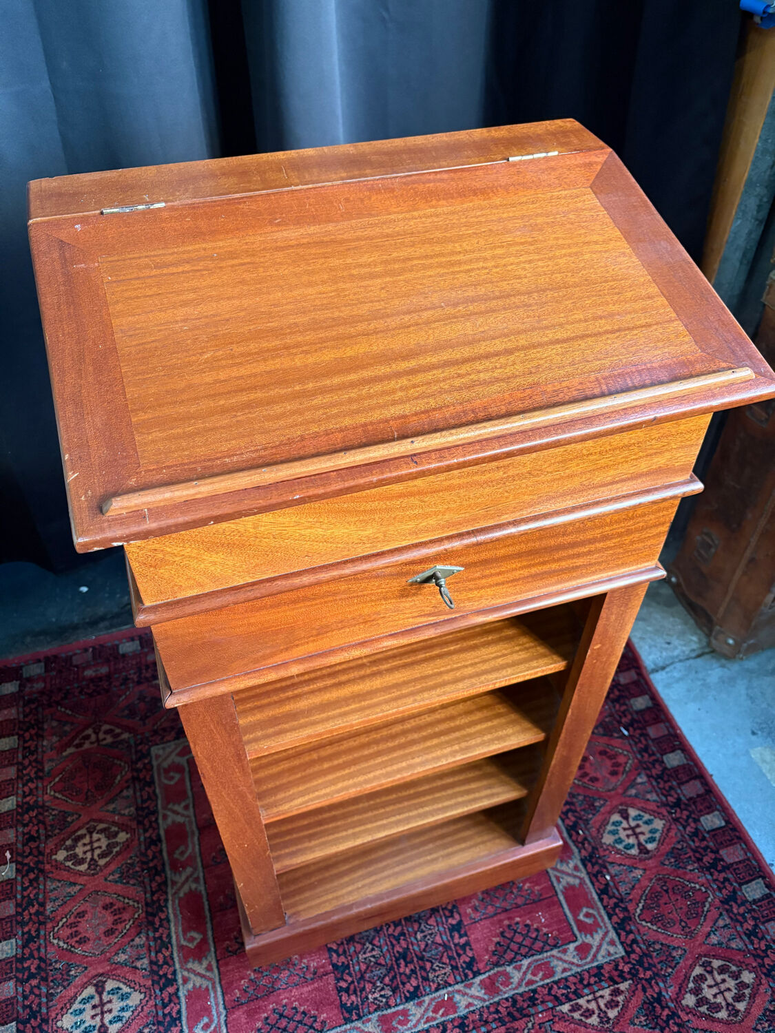 Wooden writing desk with storage, vintage 1950s.