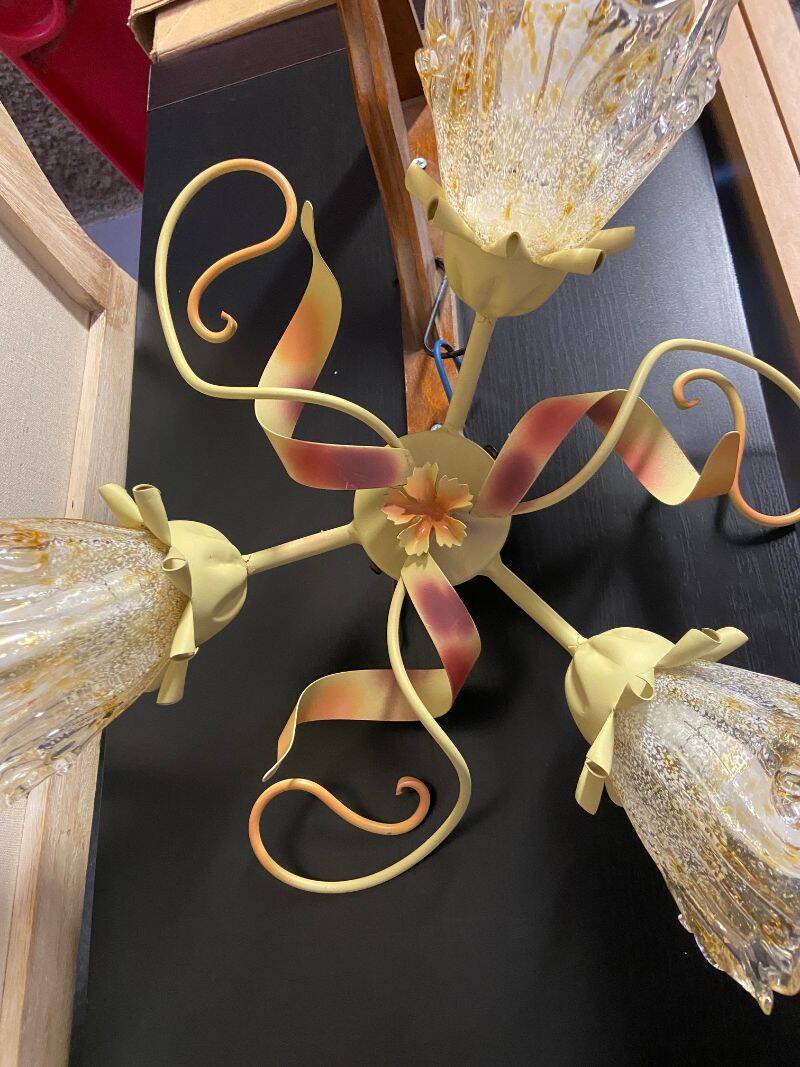 Antique wall light fixture ceiling lamp florentine bouquet floral design 1970