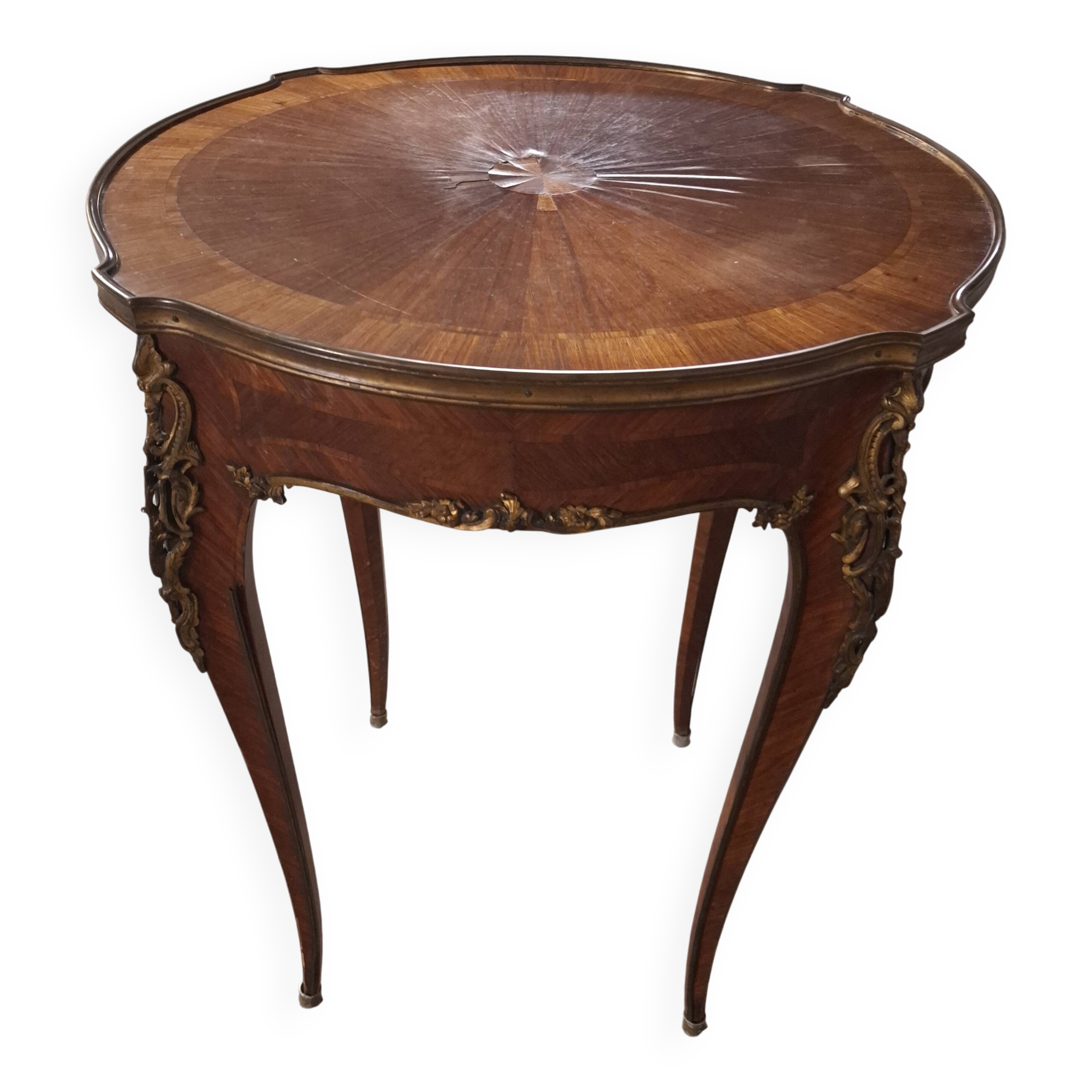 Louis XV style gueridon side table in marquetry