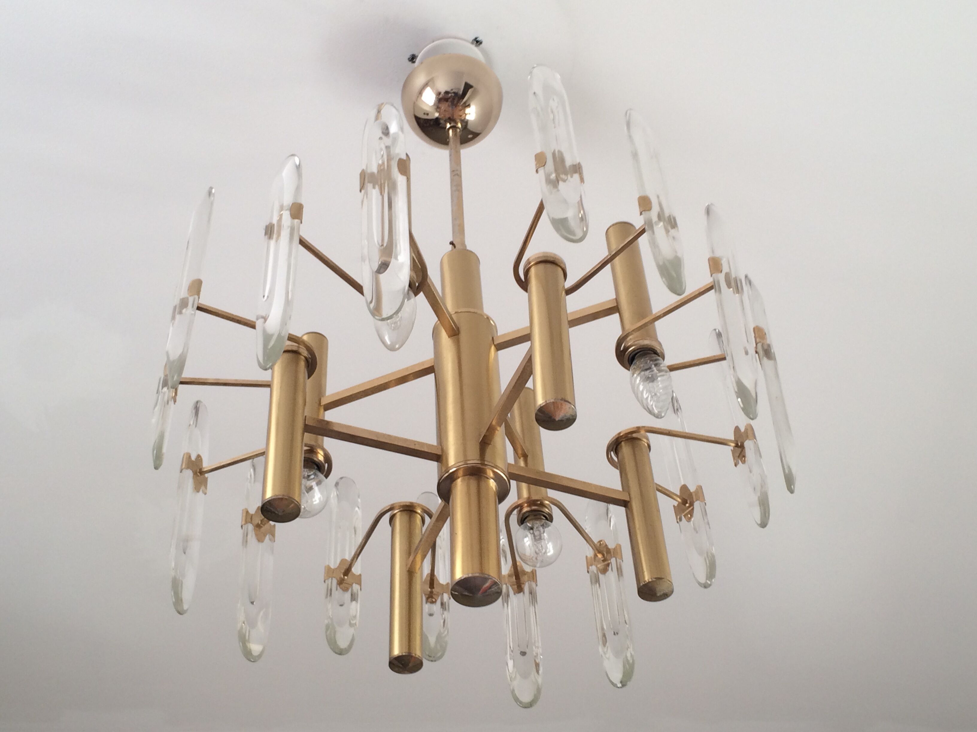 Lustre Sciolari, 1960 en acier doré et cristal