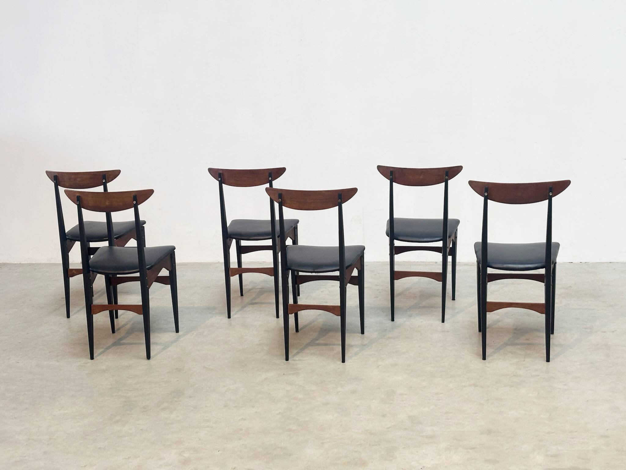 Set of six sculptural Italian dining chairs