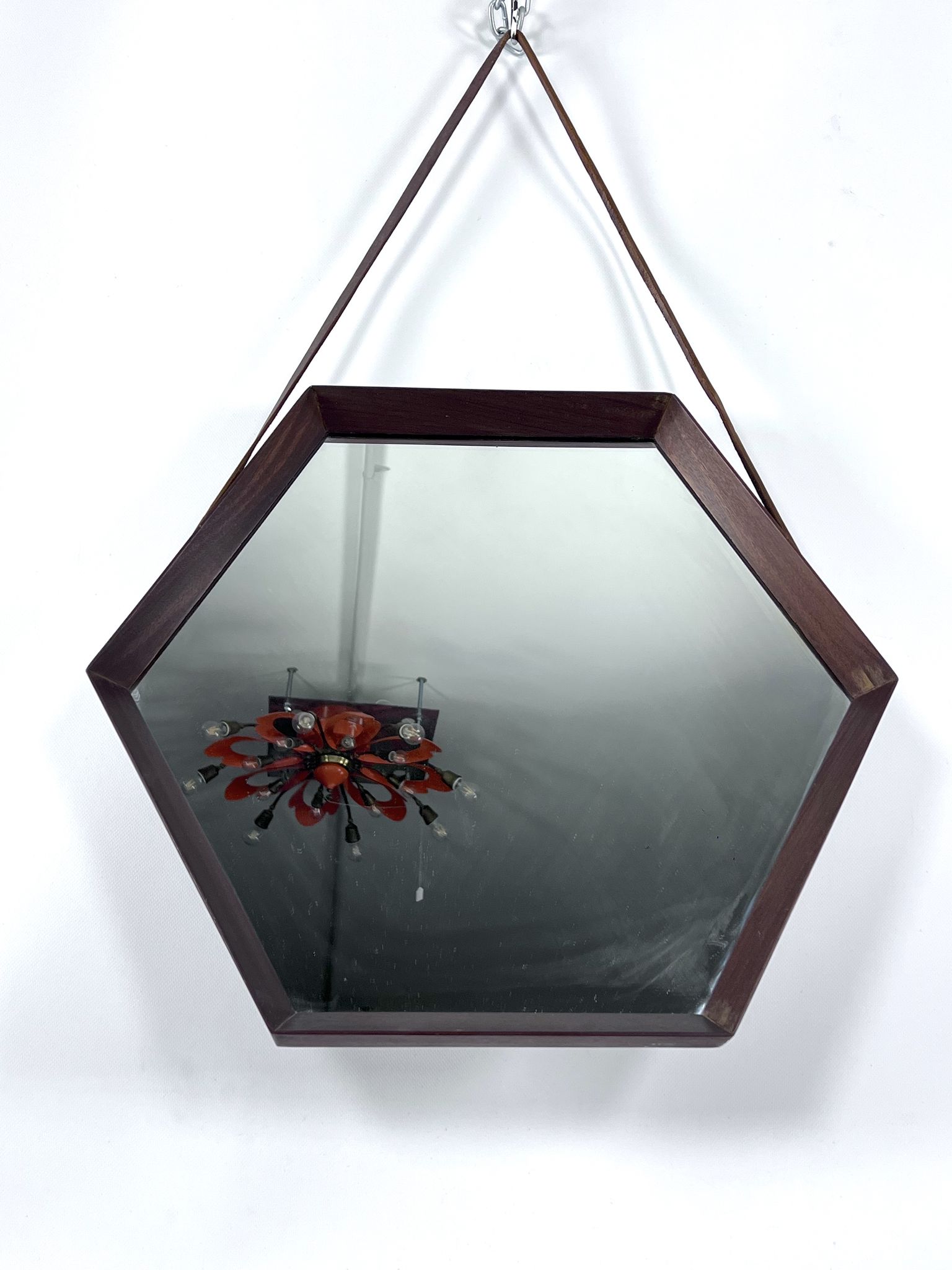 Italian Mid-Century Hexagonal wood wall mirror