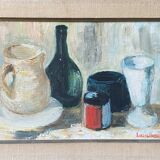 Painting HST "Still life with the bottle" signed M. Lambault (1891-1983)