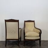 Pair of Restoration period armchairs with cabriole legs.
