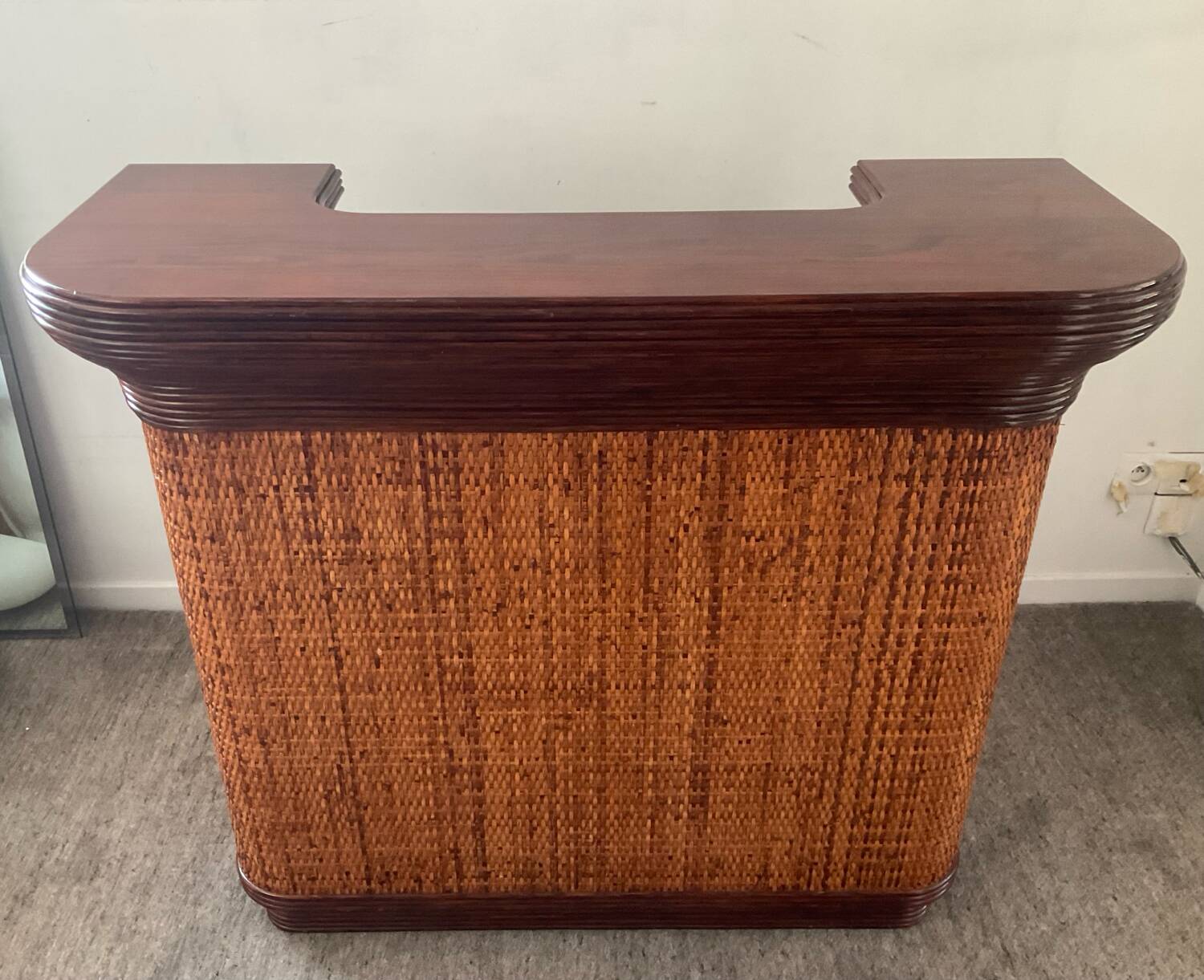 Vintage wooden and rattan counter bar