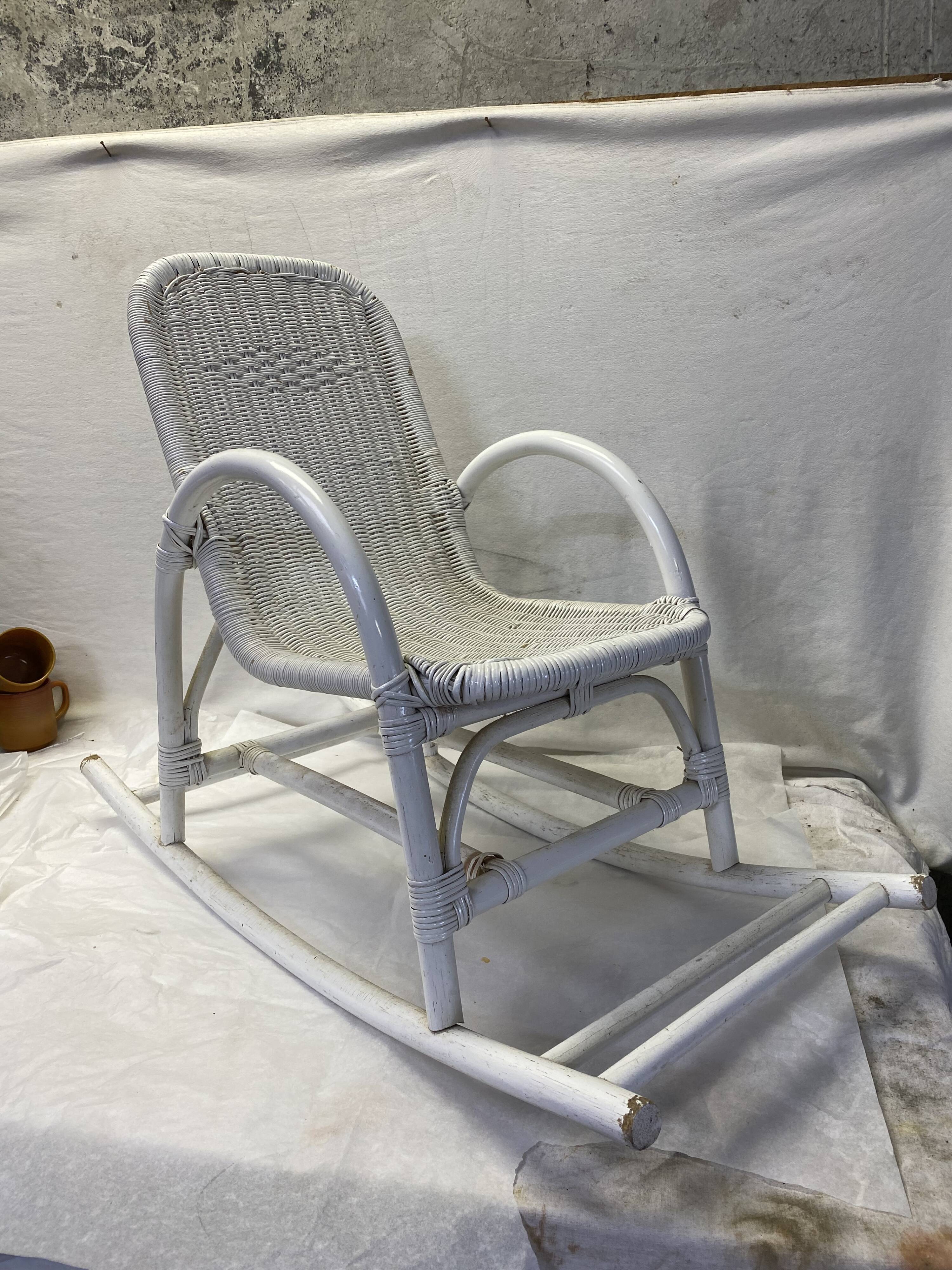 White rattan rocking chair