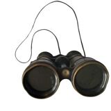 Old brass binoculars with integrated compass