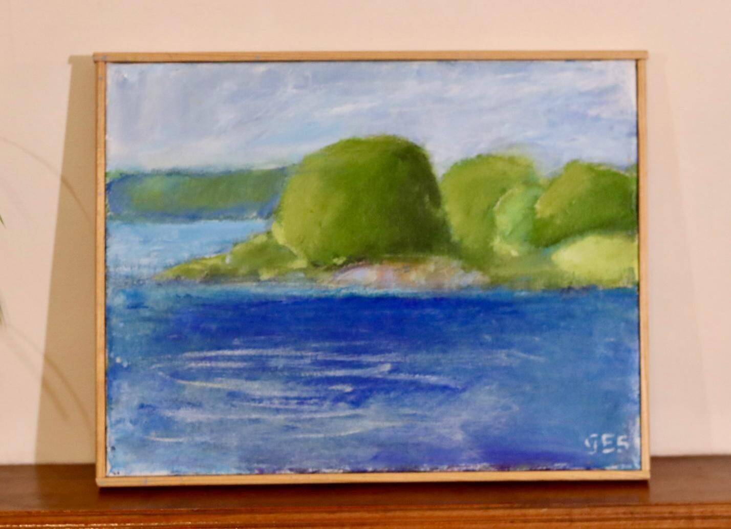 Original Swedish oil on canvas from the mid-century "Coast" vintage and framed.