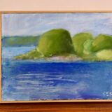 Original Swedish oil on canvas from the mid-century "Coast" vintage and framed.