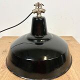 Industrial Black Enamel Factory Lamp with Cast Iron Top, 1950s
