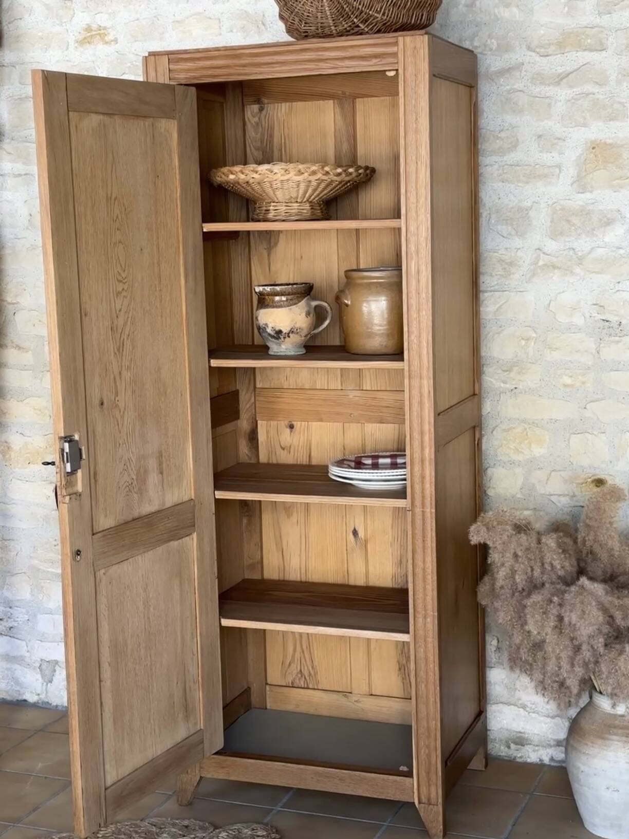 Restored solid oak bonnetière wardrobe