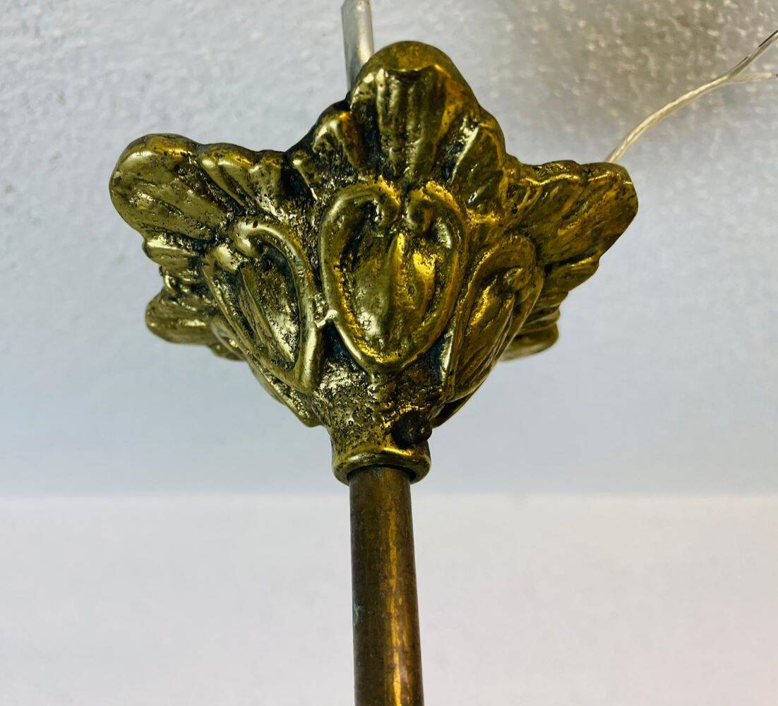 Giant blue  Art Glass chandelier with bronze crown