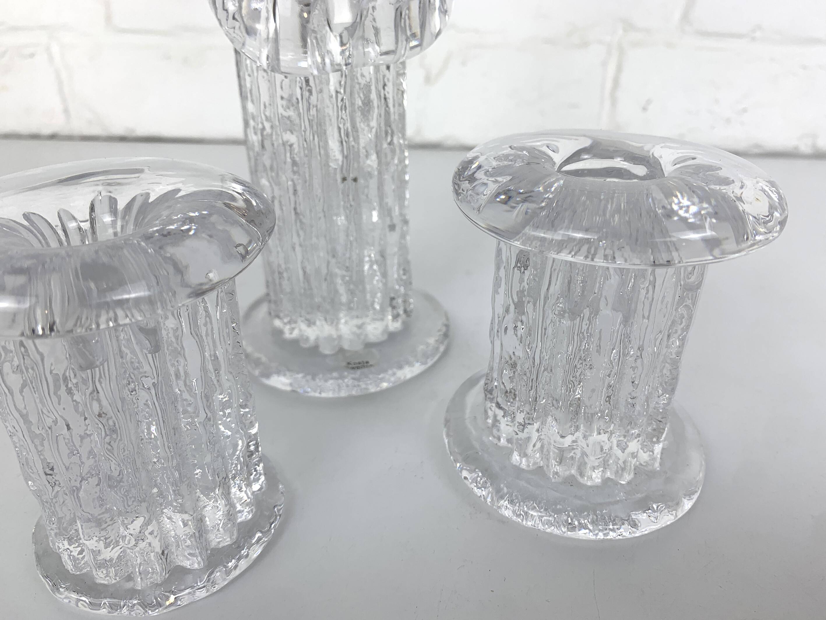 Glass candlesticks, Göran Wärff for Kosta Boda, Sweden, 1970s, set of 3