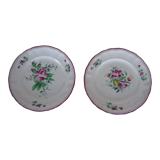 2 flat plates red flower faience Saint Clément