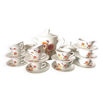 Ceramic coffee or tea service moulin des loups (orchies) flower from the 60s