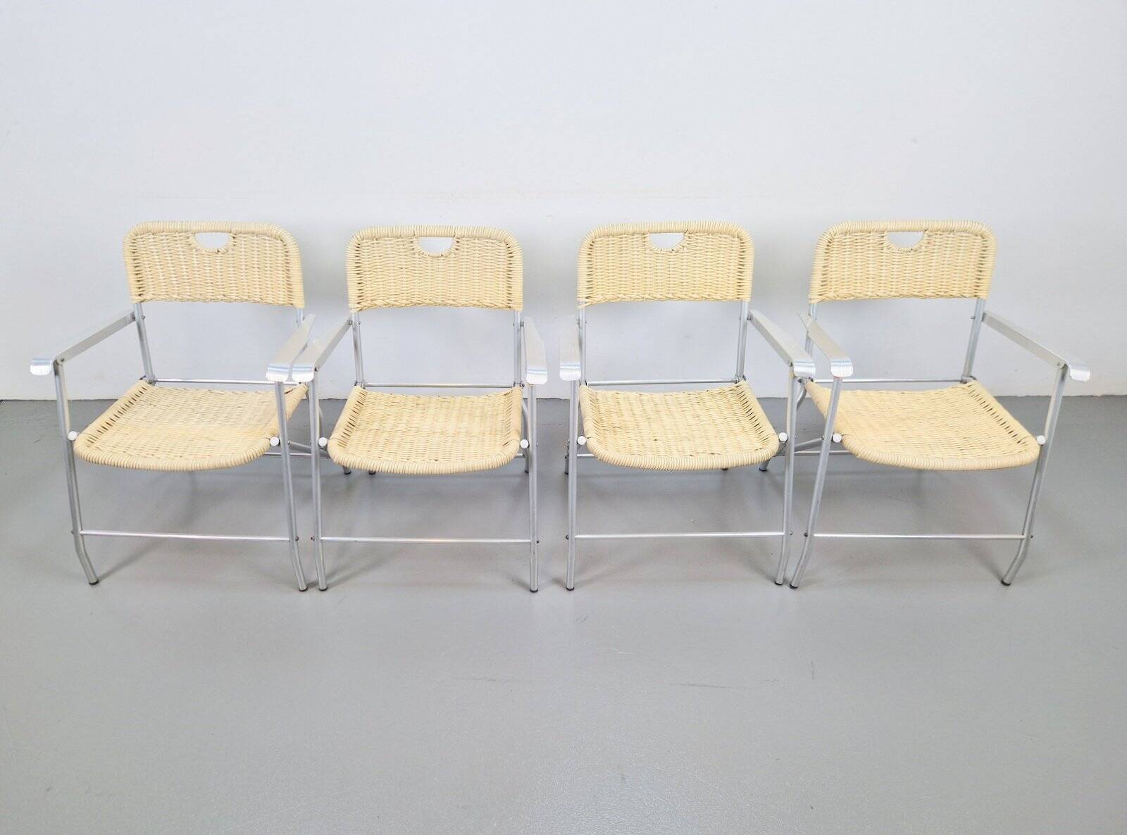 Mid-Century Tossa Wicker Folding Chairs by Hilbrant, Italy, 1960s, Set of 4