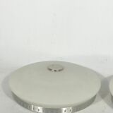 Stilux Milano, pair of round opaline glass ceiling lamps. 1960s