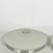 Stilux Milano, pair of round opaline glass ceiling lamps. 1960s