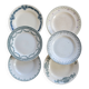 6 mismatched vintage ironstone plates – Green and blue patterns