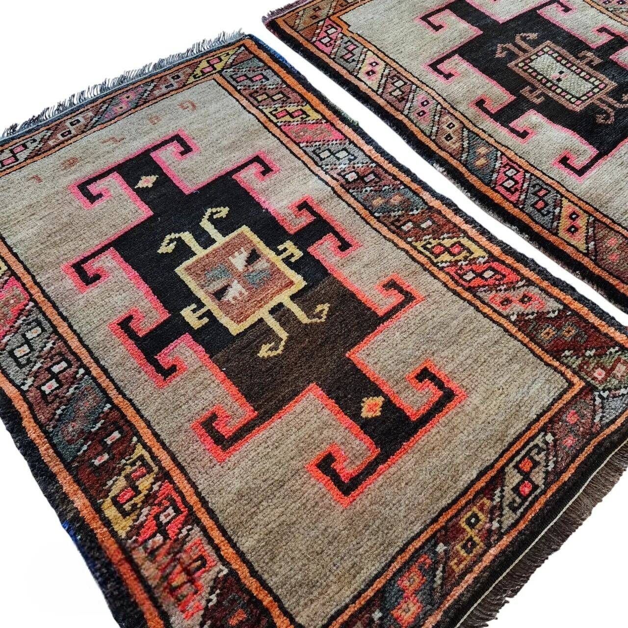 Set of 2 vintage handmade Turkish rugs 57x78 cm