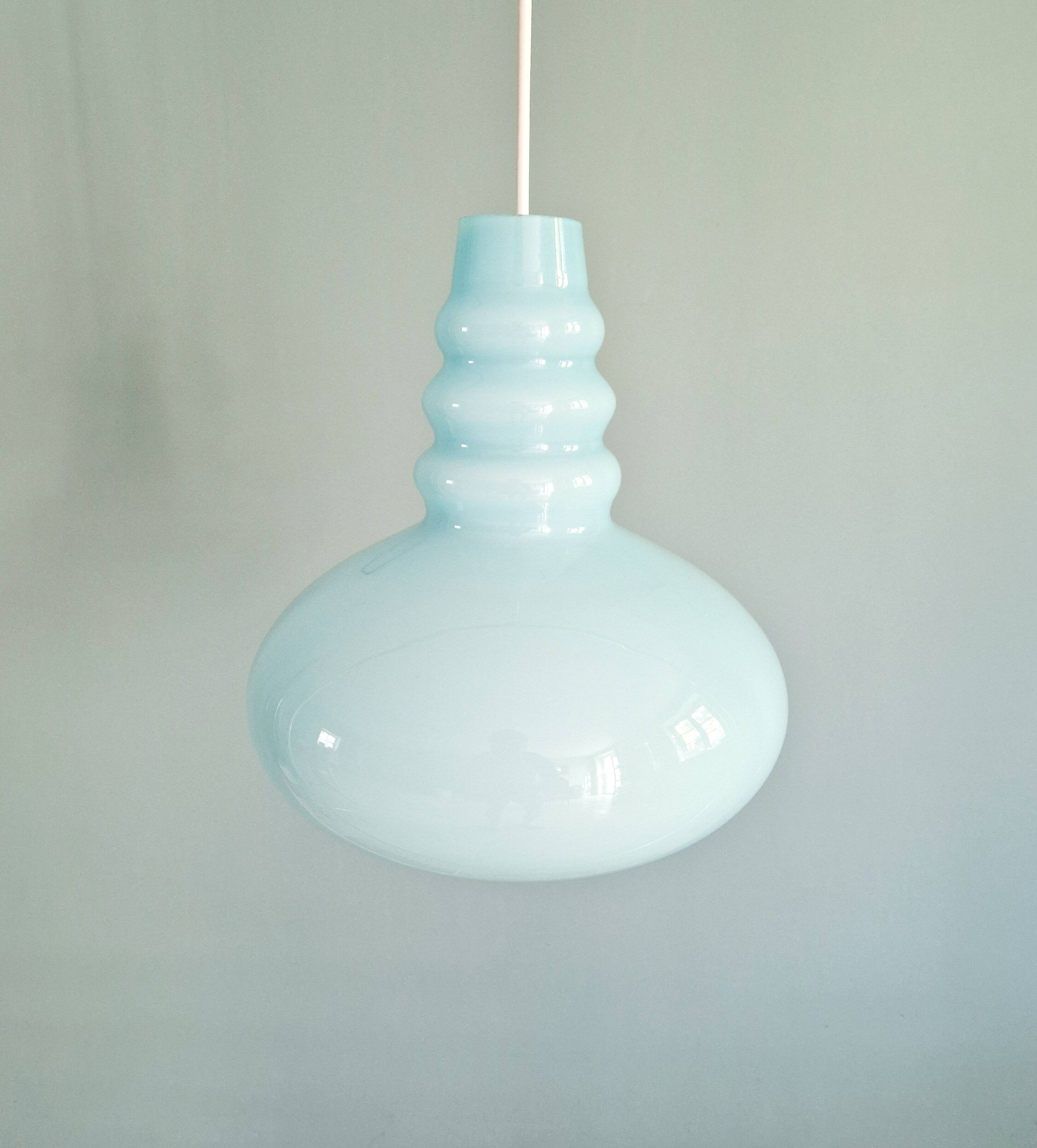 Space Age pendant light in blue opaline, Peill & Putzler, 1970
