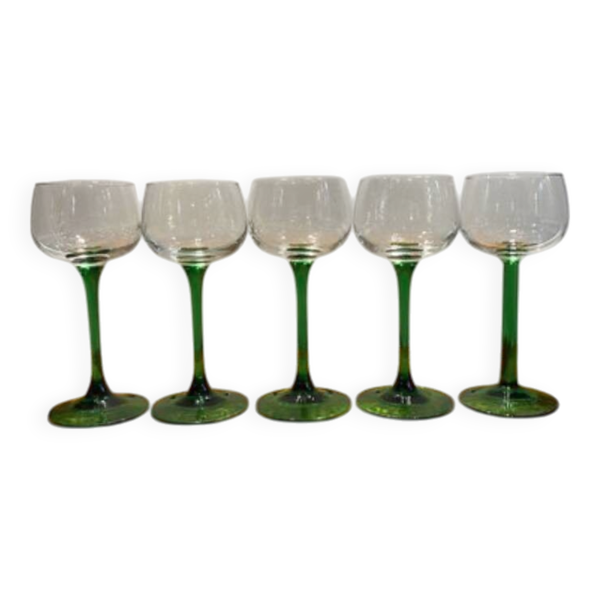 lot de 5 verres à pieds vert foncé Made in France Luminarc, 1970 - 16.5cm