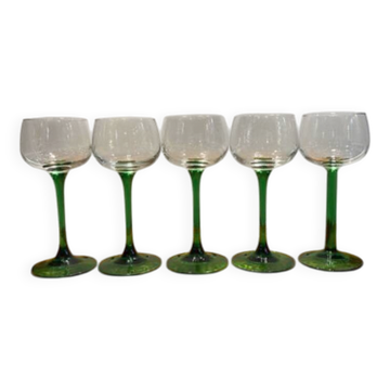 lot de 5 verres à pieds vert foncé Made in France Luminarc, 1970 - 16.5cm
