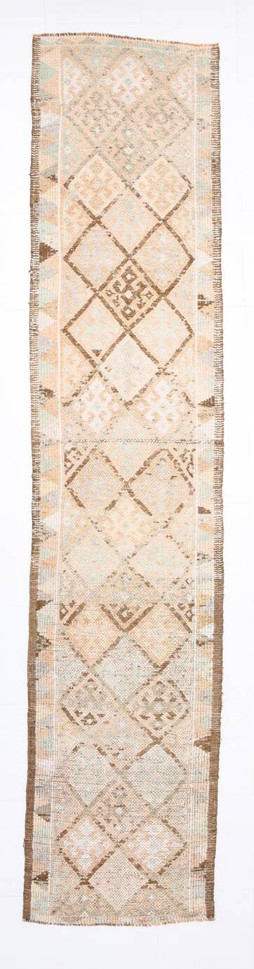 3x12 Turkish Cream & Brown Vintage Runner Rug, 79x366Cm