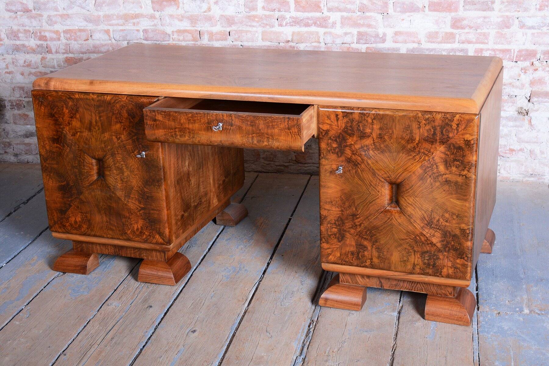 Art Deco Writing Desk in Mahogany and Walnut, 1920s