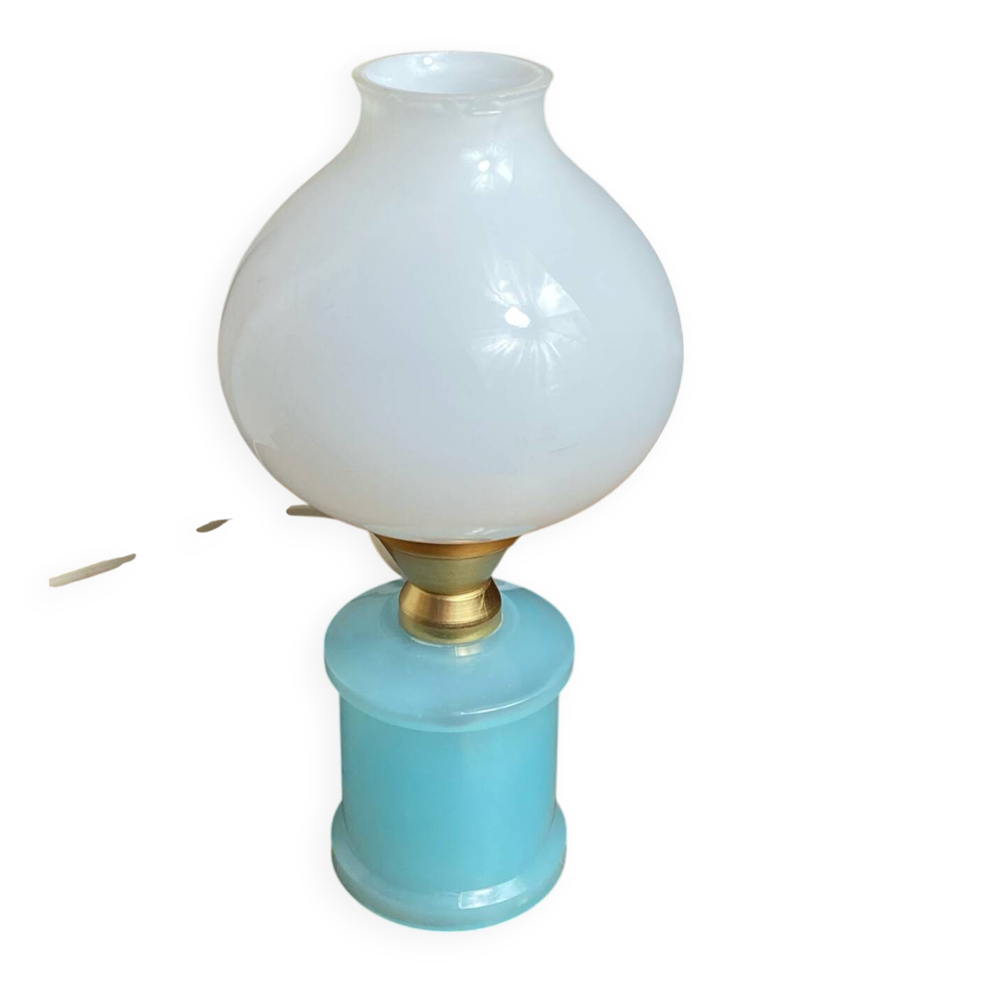 Lampe en opaline blanche et bleue 