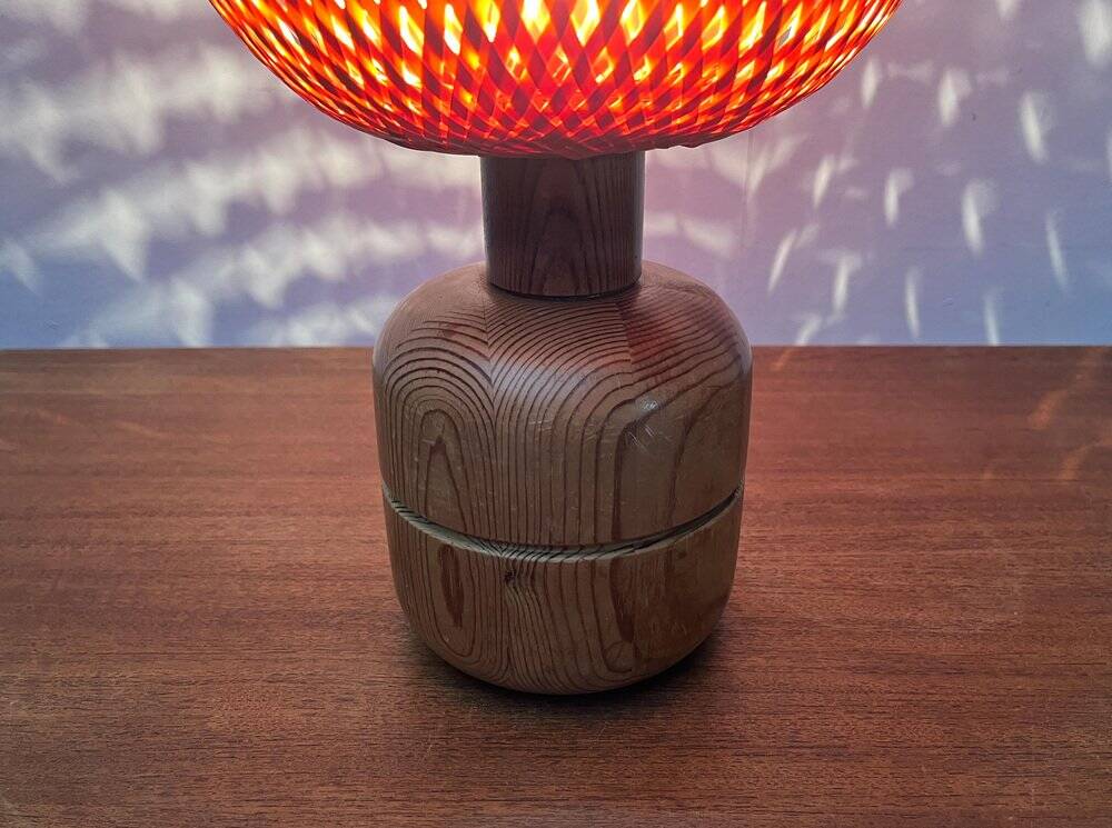 Vintage Scandinavian table lamp in bamboo and wood, 1970s.