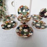 Ensemble de 6 assiettes et assiette à gâteau avec pied en céramique