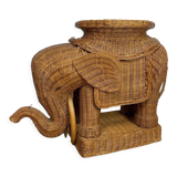 Elephant woven wicker side table 70s